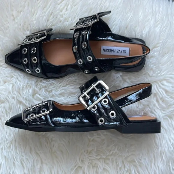 STEVE MADDEN GRAND AVE SANDAL BLACK PATENT - Picture 9 of 16